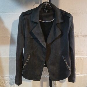 Tahari Charcoal Suede Blazer with Zipper Details
